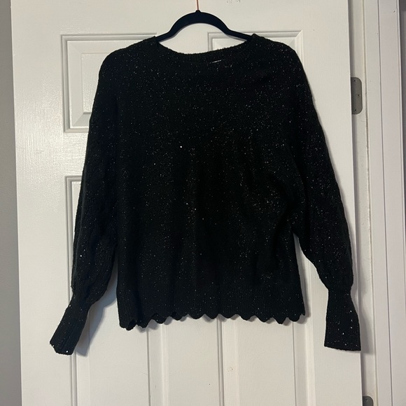 Elle small sparkle sequin glitter black sweater scallop long sleeve balloon - Picture 5 of 9